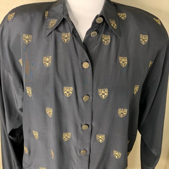Eleanor P Brenner Silk Button Down Shirt Black M - Picture 2 of 8